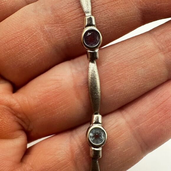 7" 14k white gold and multi-faceted gemstone bracelet! - Picture 6 of 14